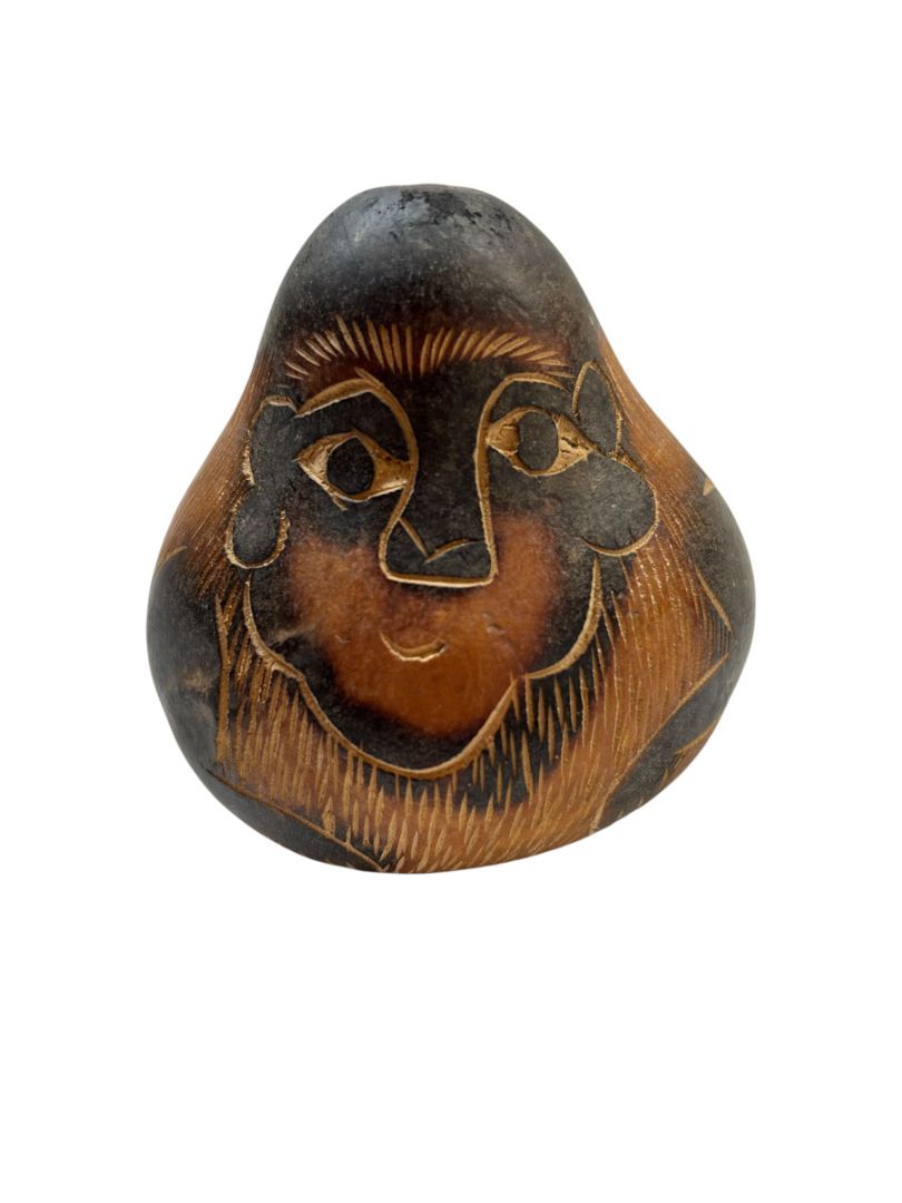 Set of 2 Peruvian Carved Gourds Fish and Monkey 3"