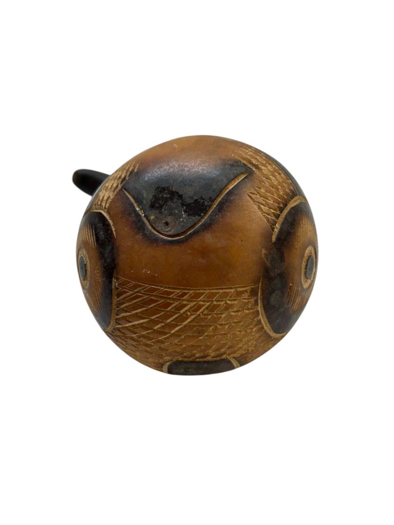 Set of 2 Peruvian Carved Gourds Fish and Monkey 3"