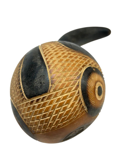 Set of 2 Peruvian Carved Gourds Fish and Monkey 3"