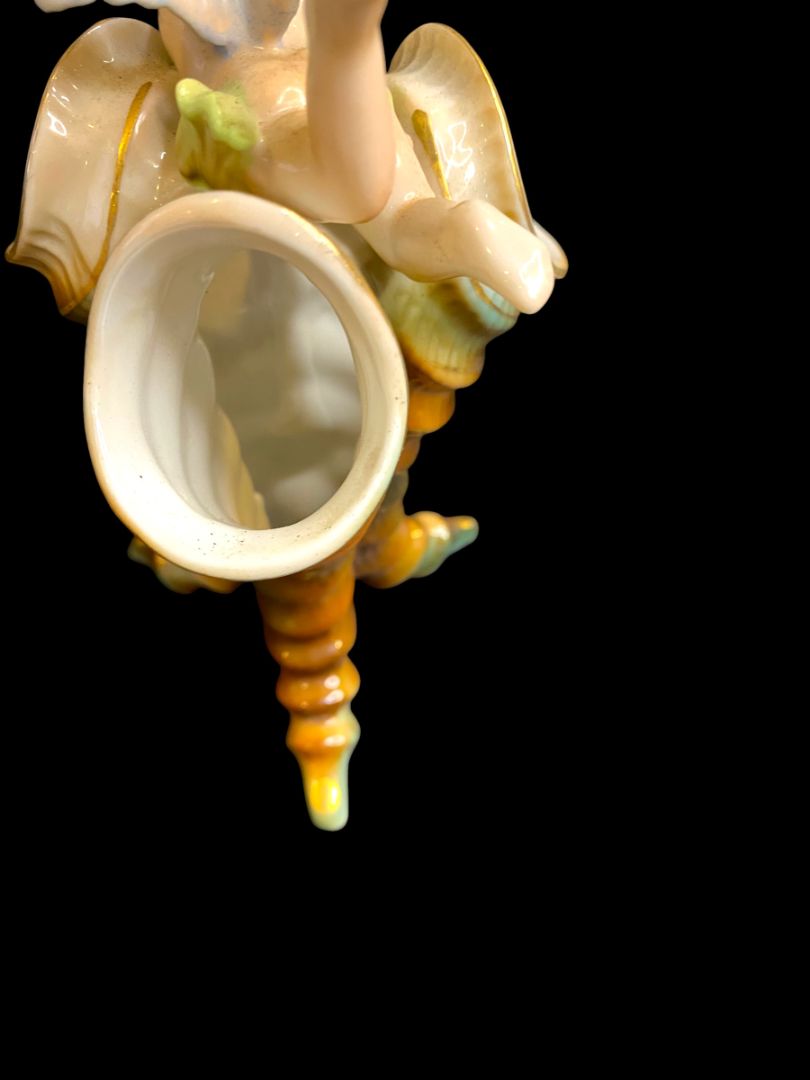 Vintage Triple Bud Vase Ceramic Angel Cherub 6.5"h