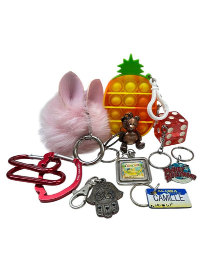Lot of 9 Assorted Keychains Key Rings Clips Pineapple Fuzzy Dice Cancun
