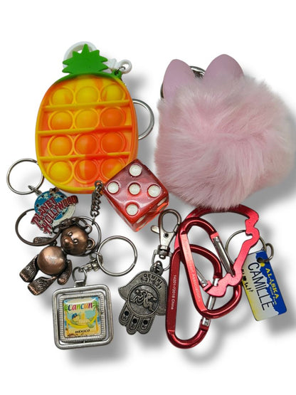 Lot of 9 Assorted Keychains Key Rings Clips Pineapple Fuzzy Dice Cancun