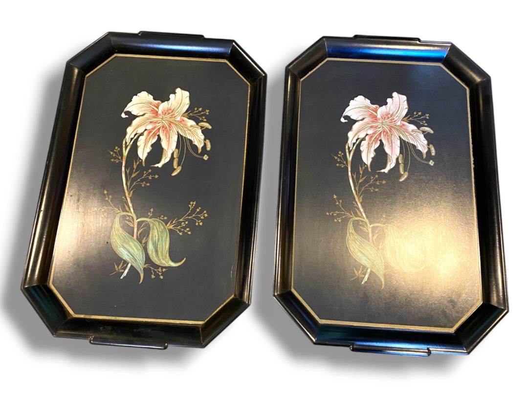 Midcentury Acrylic Serving Tray Black Set of 2 Waverly Products 20.5" x 13.5"