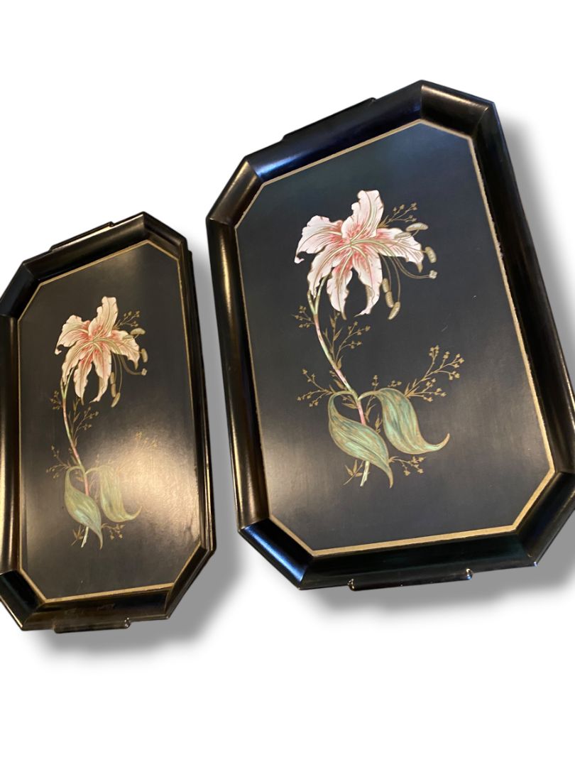 Midcentury Acrylic Serving Tray Black Set of 2 Waverly Products 20.5" x 13.5"