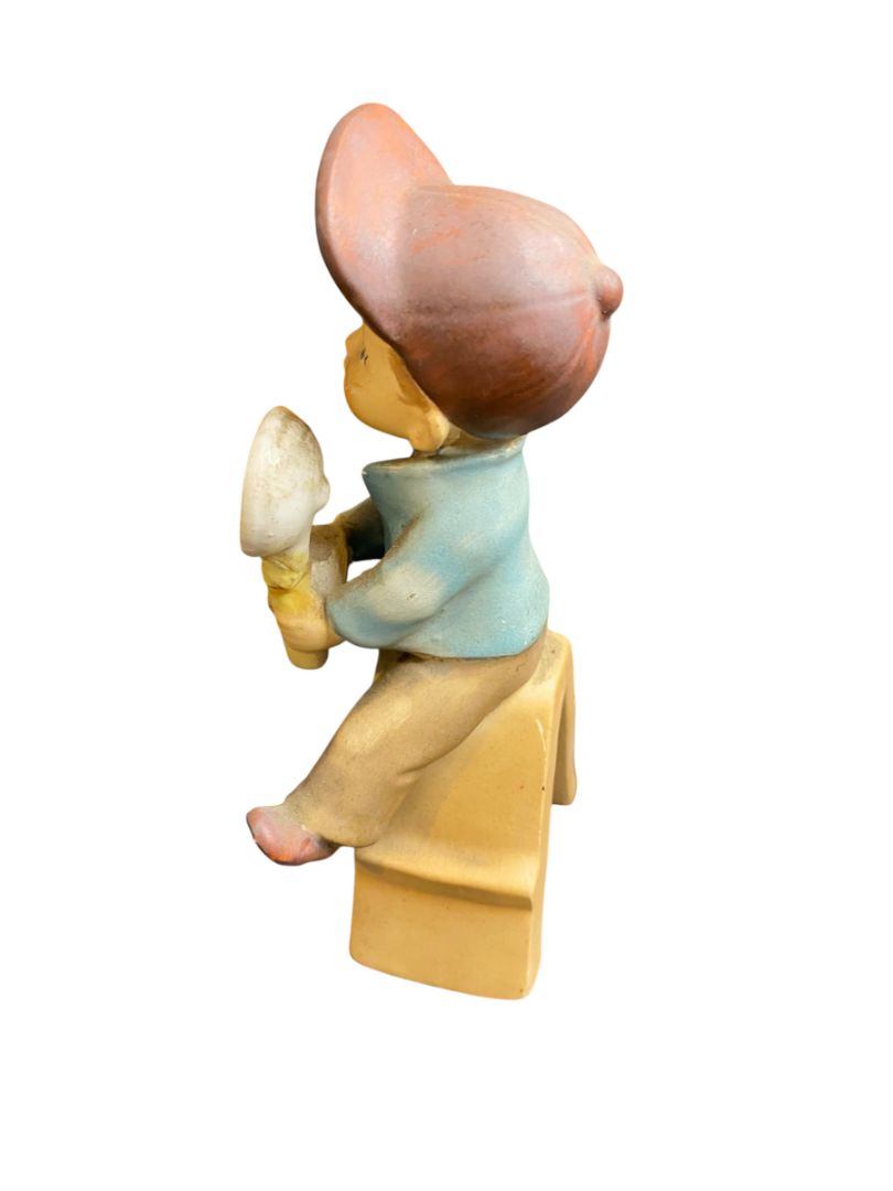 Vintage Napco Ceramic Figurine Boy Photographer Astride 6.5"