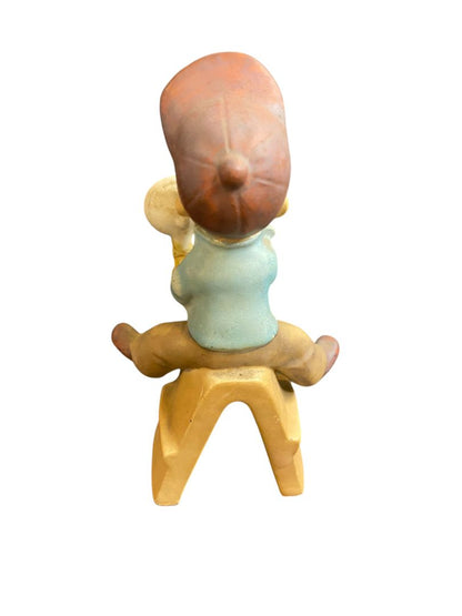 Vintage Napco Ceramic Figurine Boy Photographer Astride 6.5"