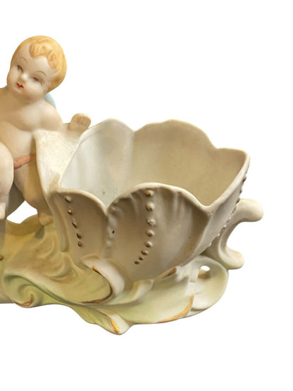 Vintage Japan Handpainted Ceramic Cherub Floral Vase Planter 5"