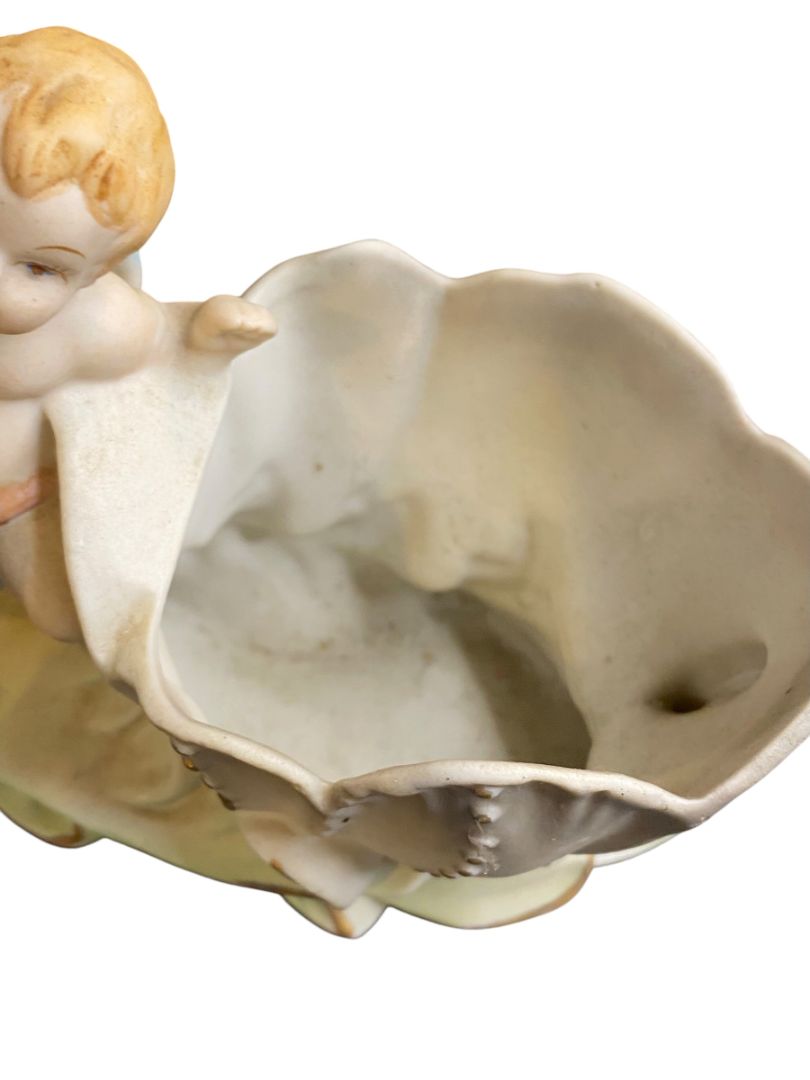 Vintage Japan Handpainted Ceramic Cherub Floral Vase Planter 5"