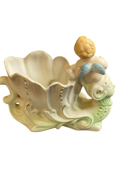 Vintage Japan Handpainted Ceramic Cherub Floral Vase Planter 5"
