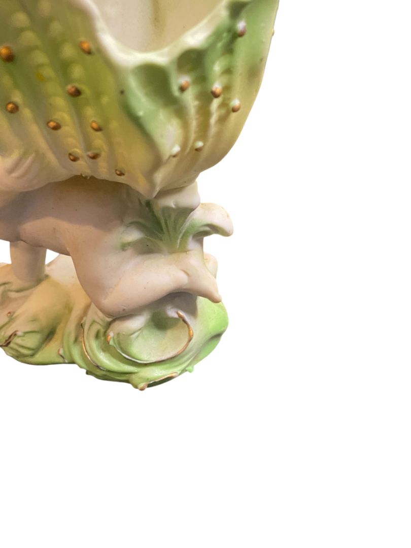 Vintage SJB Handpainted Ceramic Cherub Floral Vase Planter 4.75"