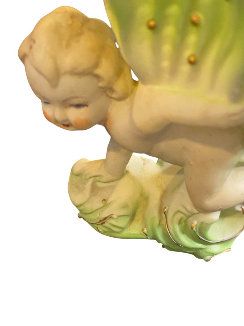Vintage SJB Handpainted Ceramic Cherub Floral Vase Planter 4.75"