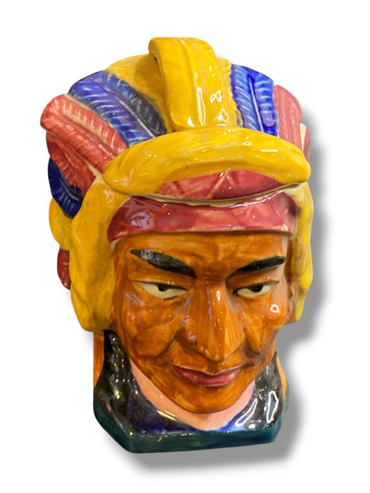 Vintage Japan Lidded Ceramic Jar Headdress Bright Color 4.5"