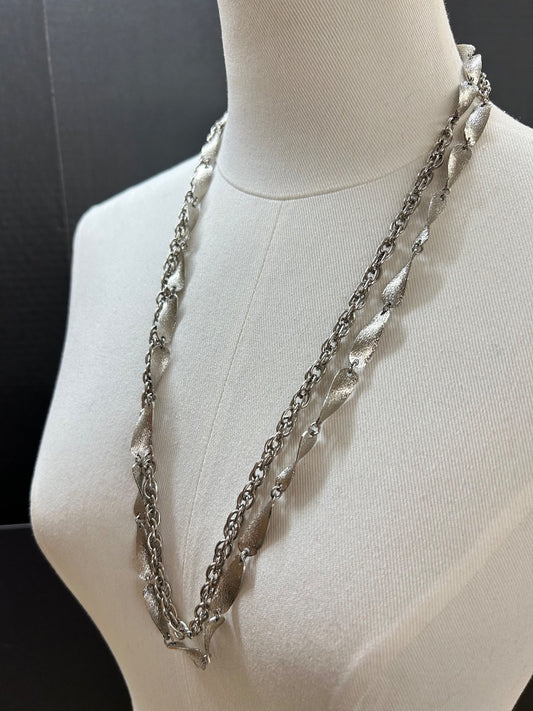 Vintage Silvertone Strand String 60 Inch Necklace Textured Overhead No Clasp