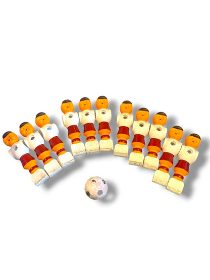 Vintage Lot of 11 Replacement Foosball Players and Ball Red White Brown 4.3" Plastic