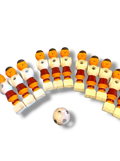 Vintage Lot of 11 Replacement Foosball Players and Ball Red White Brown 4.3" Plastic