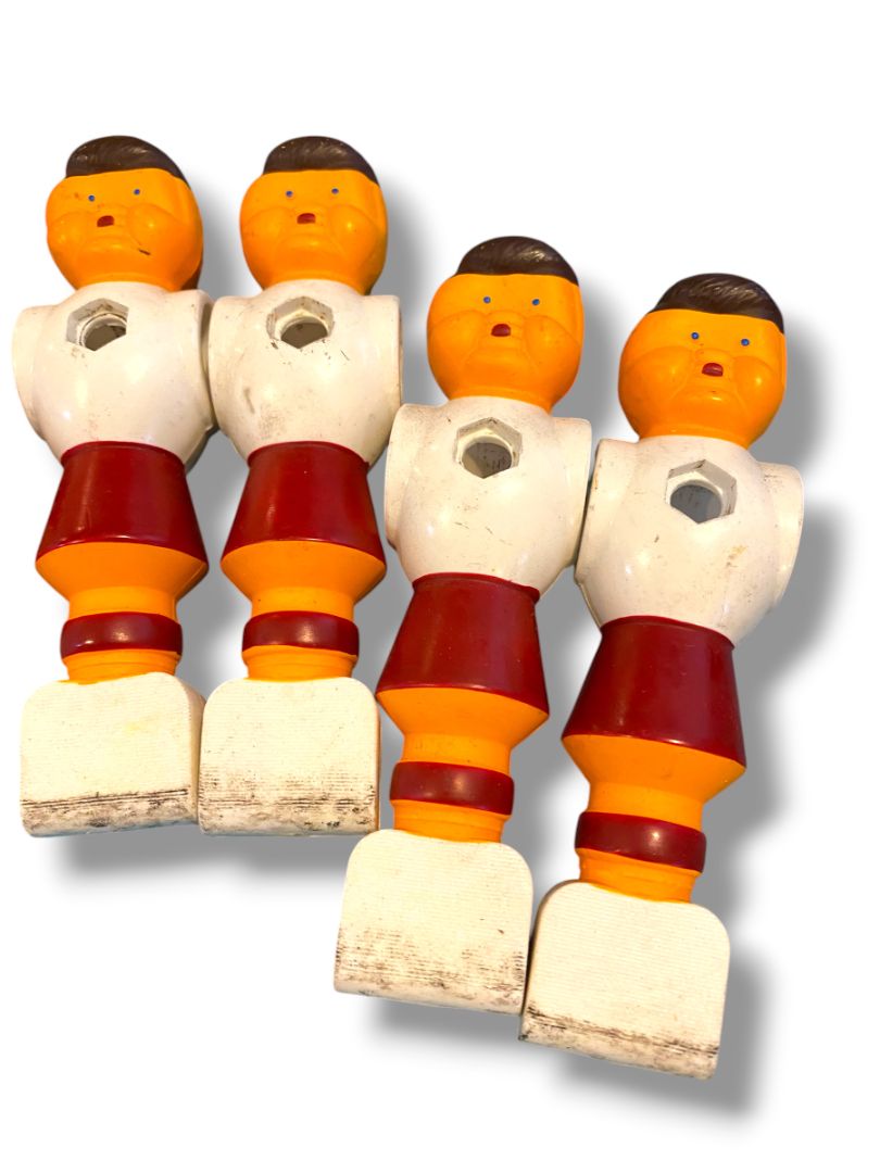 Vintage Lot of 11 Replacement Foosball Players and Ball Red White Brown 4.3" Plastic