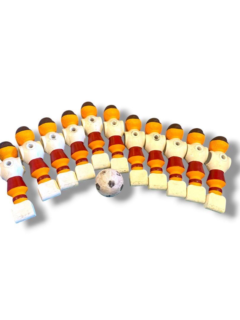 Vintage Lot of 11 Replacement Foosball Players and Ball Red White Brown 4.3" Plastic