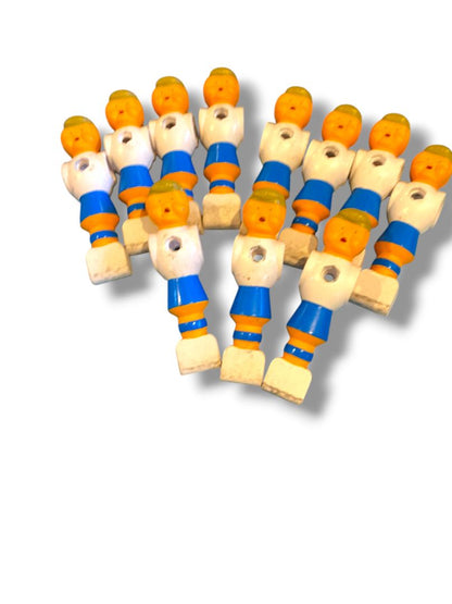Vintage Lot of 11 Replacement Foosball Players Blue White Blonde 4.3" Plastic