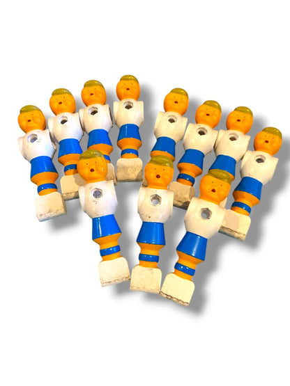 Vintage Lot of 11 Replacement Foosball Players Blue White Blonde 4.3" Plastic