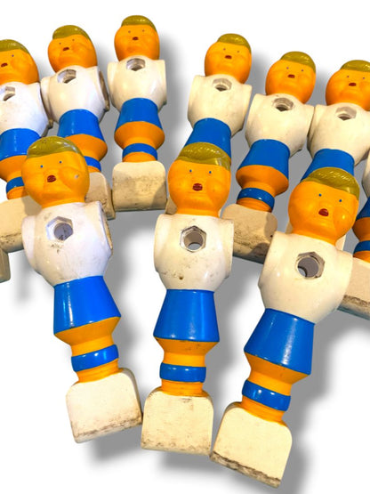 Vintage Lot of 11 Replacement Foosball Players Blue White Blonde 4.3" Plastic