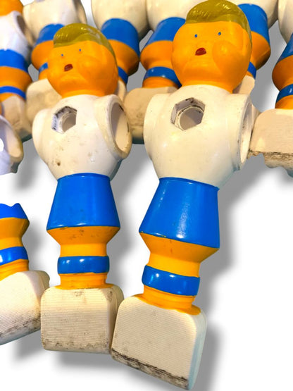 Vintage Lot of 11 Replacement Foosball Players Blue White Blonde 4.3" Plastic