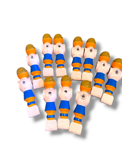 Vintage Lot of 11 Replacement Foosball Players Blue White Blonde 4.3" Plastic