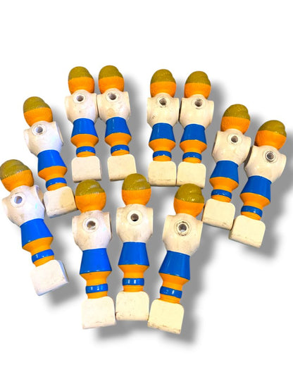 Vintage Lot of 11 Replacement Foosball Players Blue White Blonde 4.3" Plastic