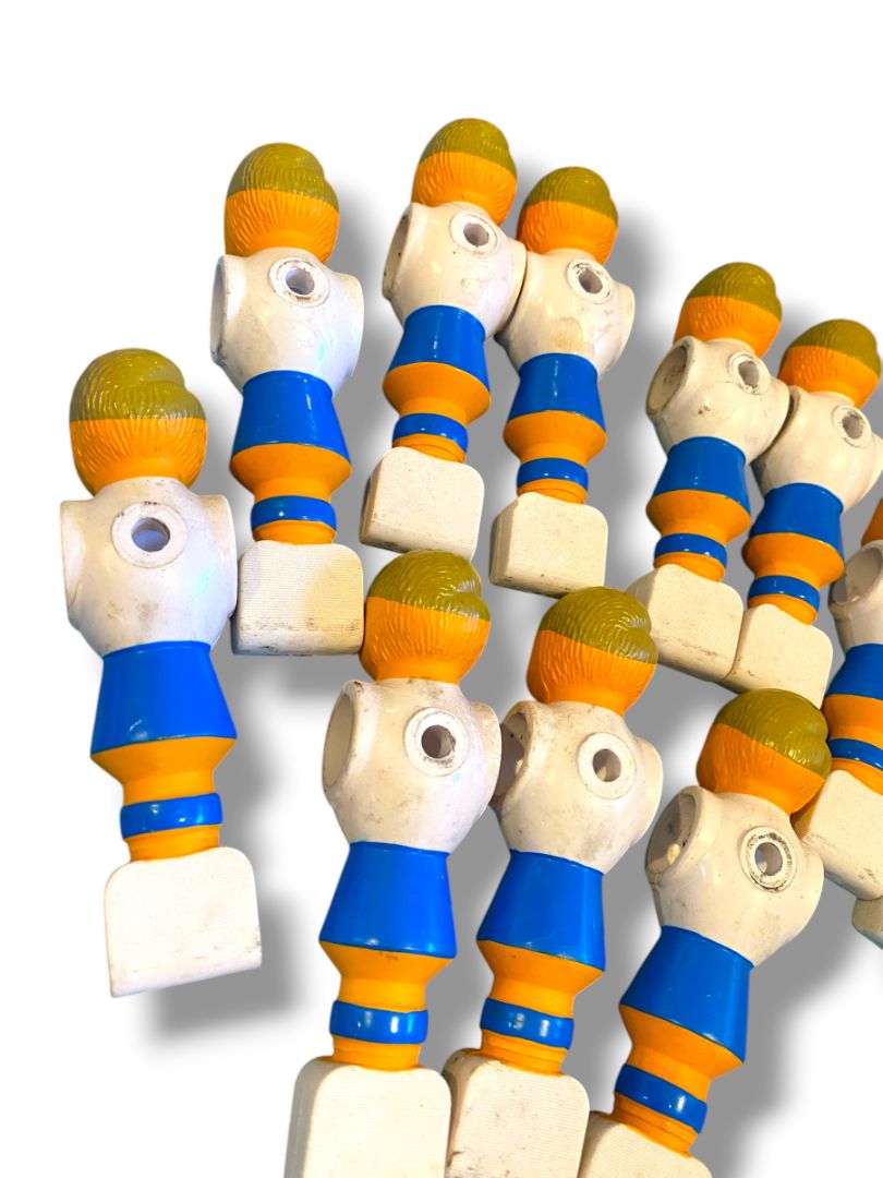 Vintage Lot of 11 Replacement Foosball Players Blue White Blonde 4.3" Plastic