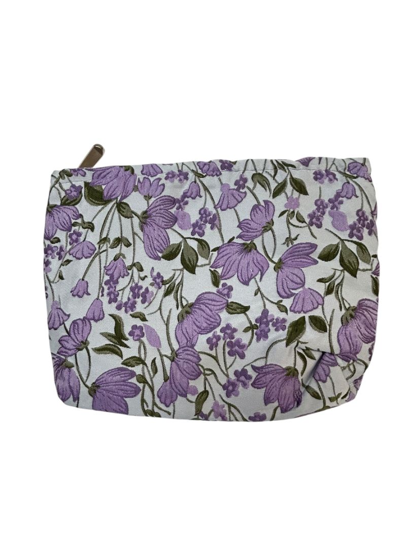 H&R New Cosmetic Bag Makeup Zip Top Bag Purple Floral 8 x 10