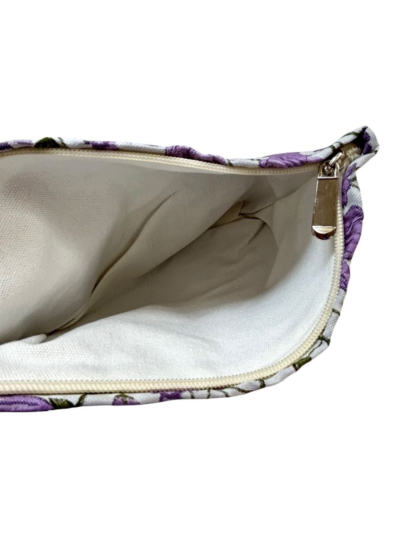 H&R New Cosmetic Bag Makeup Zip Top Bag Purple Floral 8 x 10