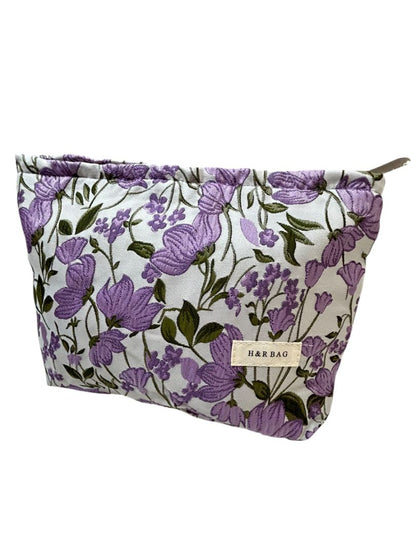 H&R New Cosmetic Bag Makeup Zip Top Bag Purple Floral 8 x 10