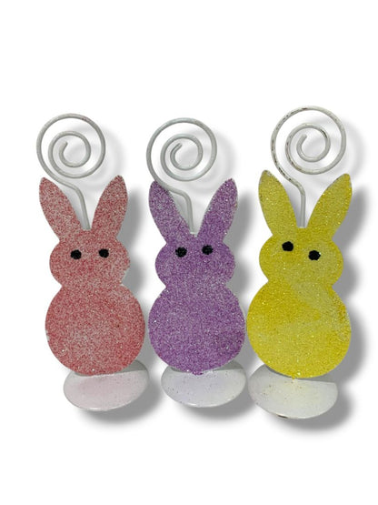 Glitter Bunny Place Card Photo Holder Box of 3 New Pink Purple Yellow 4.5"