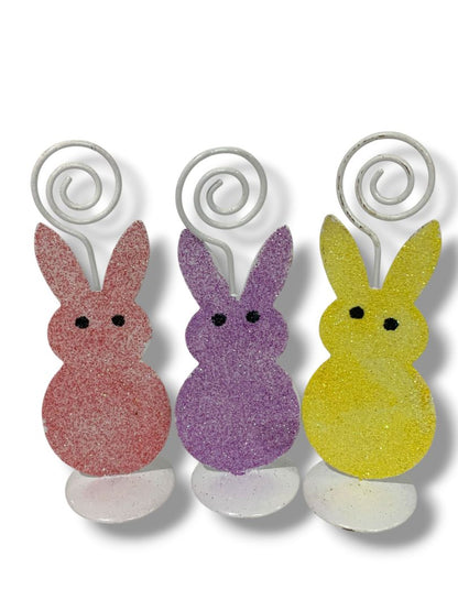 Glitter Bunny Place Card Photo Holder Box of 3 New Pink Purple Yellow 4.5"