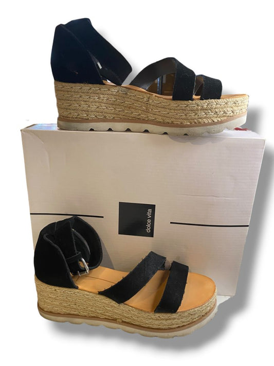 Size 6M Dolce Vita Womens Black Suede Espadrille Sandals Liza