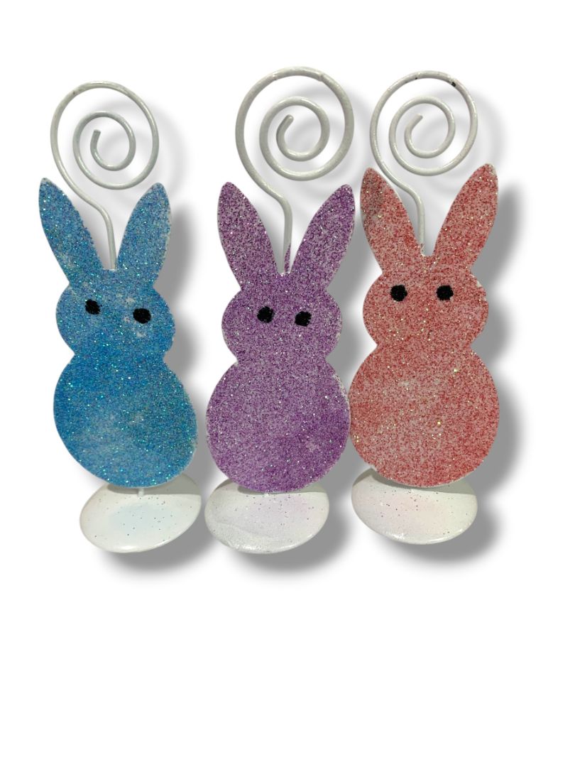 Glitter Bunny Place Card Photo Holder Box of 3 New Blue Purple Pink 4.5"