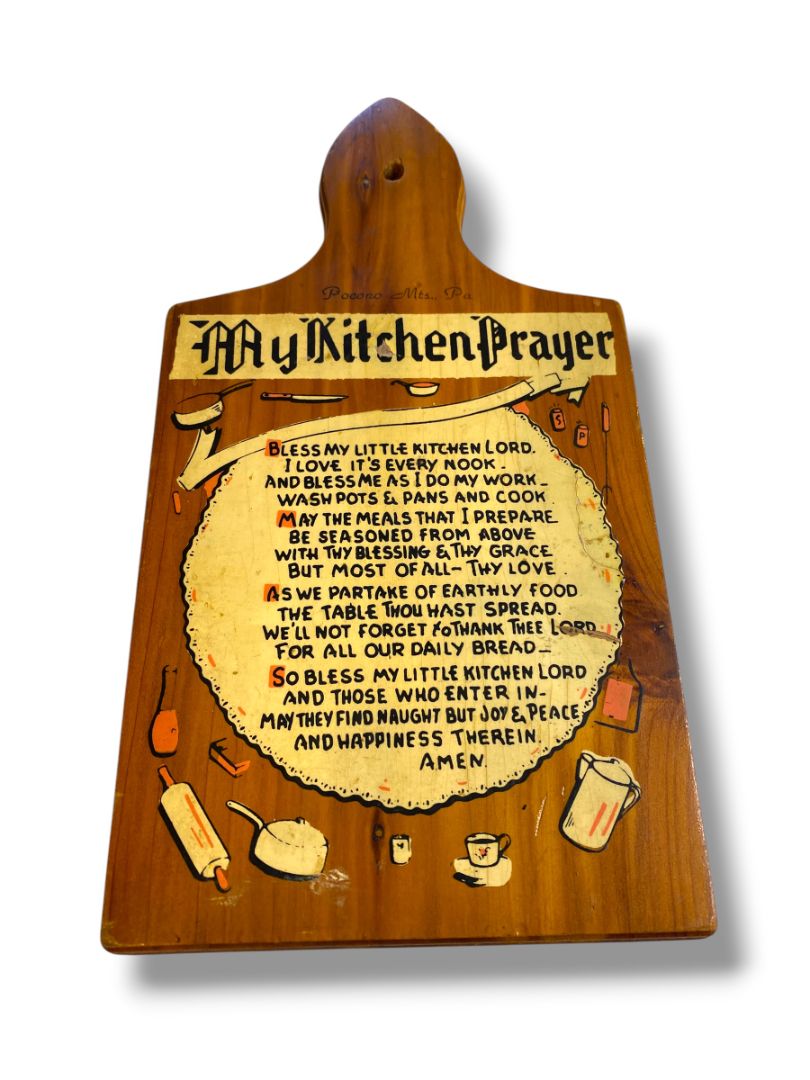 My Kitchen Prayer Vintage Wall Hanging Plaque Pocono Mts PA 9.5" x 5"