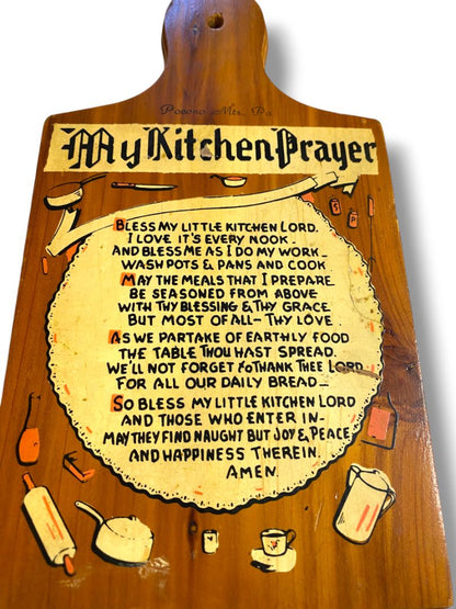 My Kitchen Prayer Vintage Wall Hanging Plaque Pocono Mts PA 9.5" x 5"