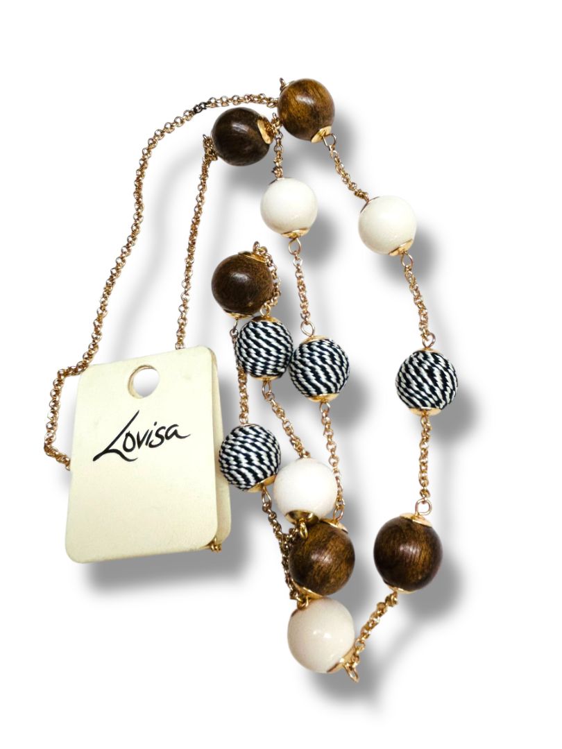 Lovisa New Goldtone Chain Beaded Necklace Boho No Clasp Overhead