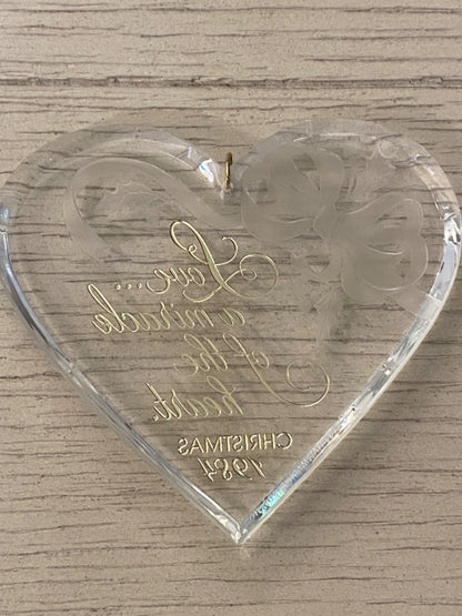 Clear Acrylic Christmas 1984 Ornament "Love . . .a Miracle of the Heart"