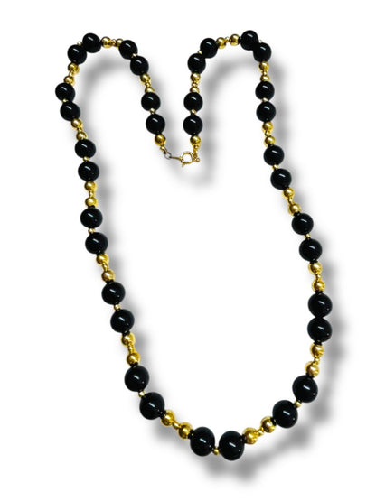 Vintage Black Goldtone Black Beaded Necklace 24" Spring Clasp
