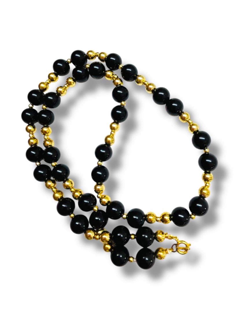 Vintage Black Goldtone Black Beaded Necklace 24" Spring Clasp