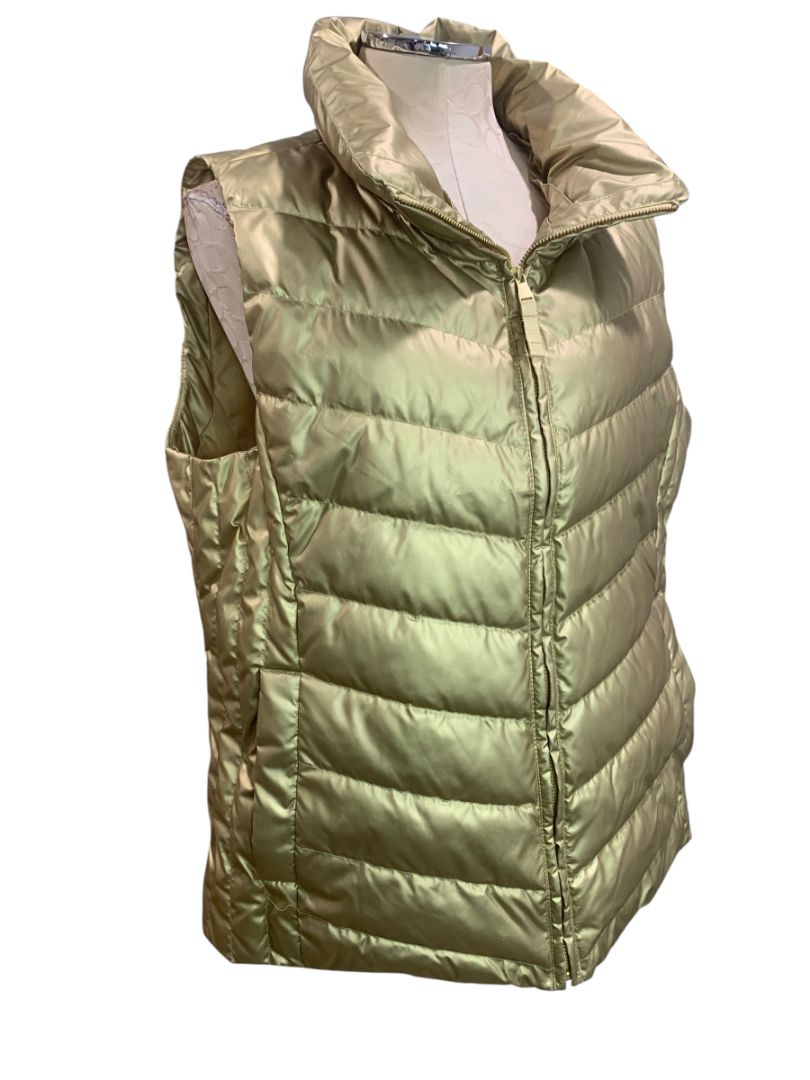 Size XL Talbots Womens Gold Full Zip Puffer Vest Quilted Down Fill Metallic
