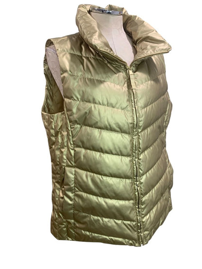Size XL Talbots Womens Gold Full Zip Puffer Vest Quilted Down Fill Metallic
