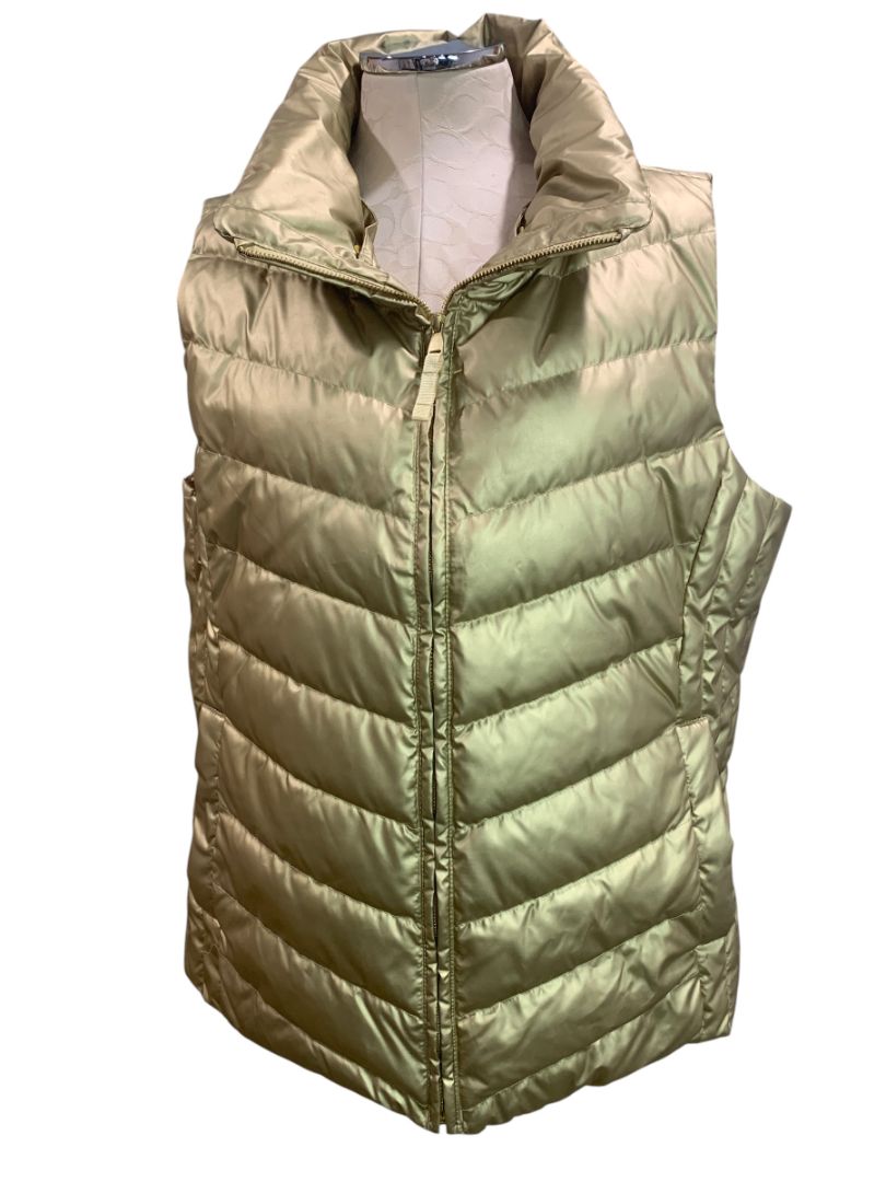 Size XL Talbots Womens Gold Full Zip Puffer Vest Quilted Down Fill Metallic