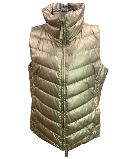 Size XL Talbots Womens Gold Full Zip Puffer Vest Quilted Down Fill Metallic