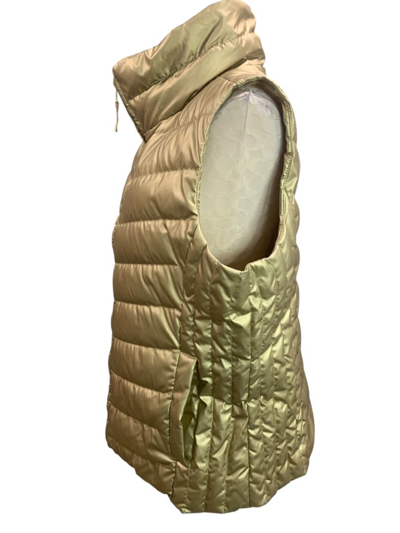 Size XL Talbots Womens Gold Full Zip Puffer Vest Quilted Down Fill Metallic