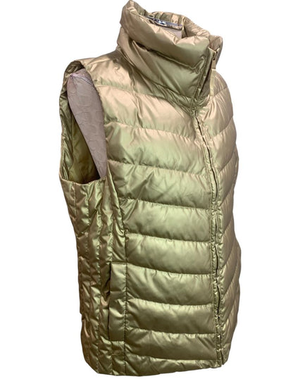 Size XL Talbots Womens Gold Full Zip Puffer Vest Quilted Down Fill Metallic
