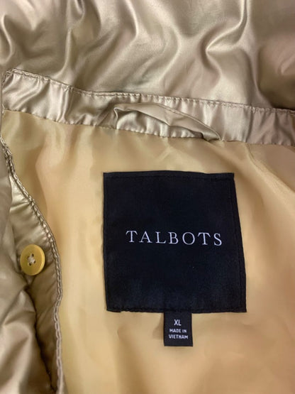 Size XL Talbots Womens Gold Full Zip Puffer Vest Quilted Down Fill Metallic