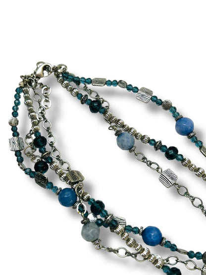 Premier Designs Multistrand Necklace Blue Silvertone Beaded 15.5-19"