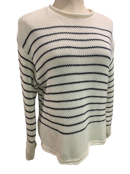 Small Zara Womens Cream Navy Blue Striped Rollneck Weekend Sweater